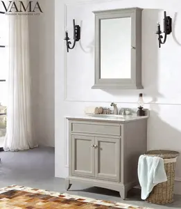 VAMA — armoire de salle de bains en bois massif gris, meubles avec miroir de salle bains, 30 pouces, style américain, 709030