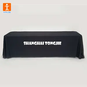 TJ özelleştirilmiş renk ve Logo masa örtüsü 90x132 inç dikdörtgen Polyester masa örtüsü siyah uygundur 6ft masa kapak