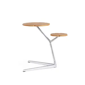 装饰圆形 2 层咖啡桌，铝腿圆桌，胶合板边桌