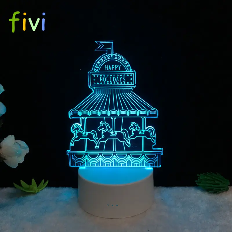Cabo de iluminação decorativo 3d, estilo carrosel, para quarto da menina, luz noturna, usb, multicolor, lâmpada de mesa