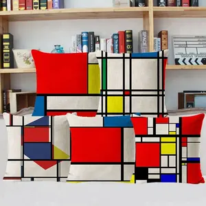 Pabrik Grosir Mondrian Garis Lukisan Indah Desain Sarung Bantal Lempar 18X18 Inch