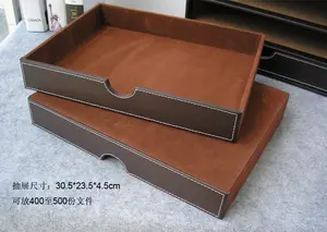 Office Storage Leather Wooden Desk File Storage Box Organizer Tray WIth Drawers