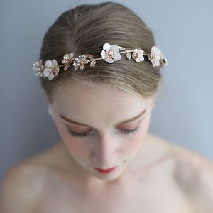 Commercio all'ingrosso Fatto A Mano in <span class=keywords><strong>oro</strong></span> Foglia di Headwear Accessori Da Sposa Fascia Orecchino Floreale di Cerimonia Nuziale Del Partito Di Cristallo Donne Copricapo - Product Image 4