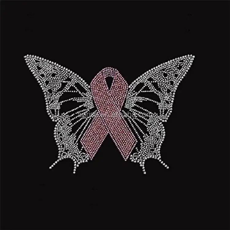 Aprise-Brustkrebs Schmetterling Band Rosa Strass wärmeübertragung Eisen auf motiv