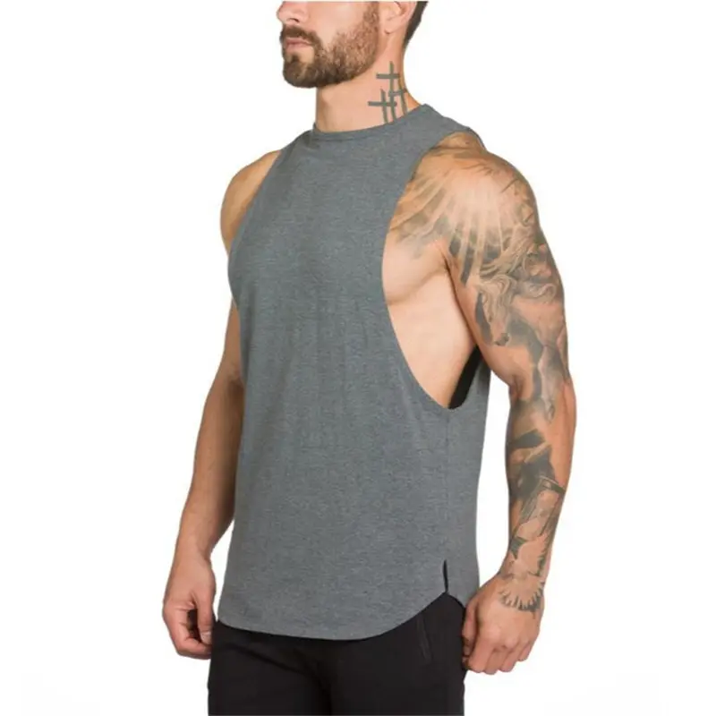 Camiseta básica masculina, solta, dedo, músculo, corrida, regata, costas, esportiva, fitness