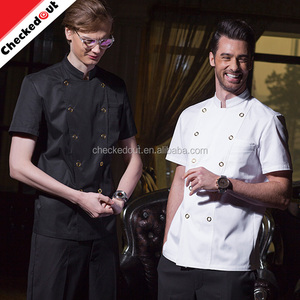 2017 <span class=keywords><strong>Restaurante</strong></span> <span class=keywords><strong>Hotel</strong></span> unisex Chef Abrigos Chaquetas <span class=keywords><strong>de</strong></span> Uniforme <span class=keywords><strong>de</strong></span> Manga corta <span class=keywords><strong>de</strong></span> Doble Botonadura Color Utensilios <span class=keywords><strong>de</strong></span> Cocina - Product Image 2