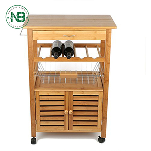 Bamboo Kitchen Storage Trolley With Wine Rack Drawers Kitchen <strong>Cabinet</strong> With Basket With Wheels