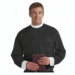 גברים של פקידותית כמורה מטיף כומר Tab צווארון חולצה קצר שרוולים
