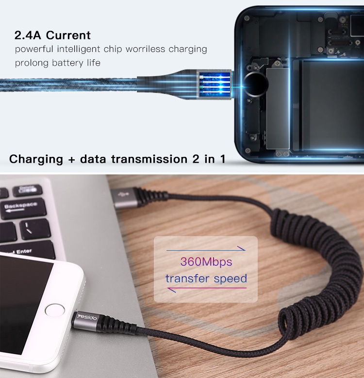 Teléfono Móvil 1,5 M 2.4A carga de 8 Pin Cable de datos de algodón trenzado de Cable de cargador Usb