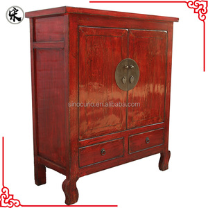 Meubles modernes en bois style chinois, peints en rouge, deux portes et deux tiroirs