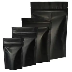 Mylar Bags Resealable Ready To Ship Different Size Matte Foil Black Stand Up Plastic Resealable Zip Lock Mylar Bags Smell Proof