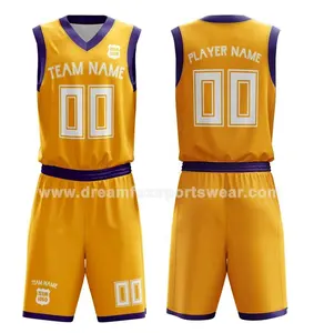 Camisa de basquete reversível, malha de malha para basquete lisa amarela