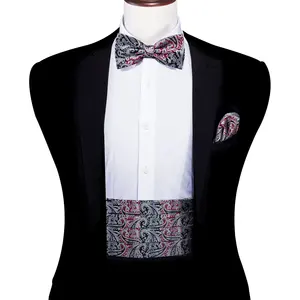도매 유행 디자인 자카드 레드 블랙 페이즐리 나비 넥타이 맞춤 Cummerbund 남자