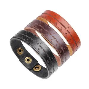 Three Colors High Quality Leather Effect Tape Measure Bracelet With Cord Fashion Jewelry For Women