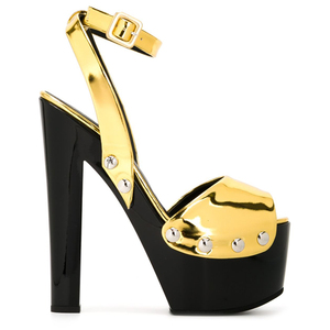 Sandales de <span class=keywords><strong>luxe</strong></span> à talons bloc doré pour femmes, chaussures à bouts ouverts, sexy, personnalisées, usine, nouvelle collection été - Product Image 2