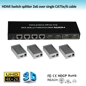 6 poort ethernet splitter ondersteuning 3d, 1080p, hdmi extender 60m met 4-ontvanger( rx), hdmi schakelaar splitter 2x6