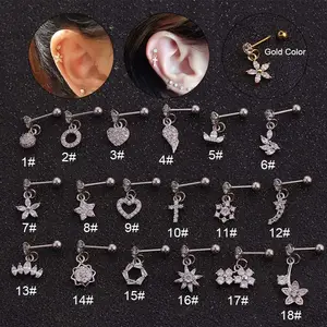 Dainty placcato argento Cz ciondola cuore 20G acciaio inossidabile Daith orecchini statore elica cartilagine borchie Rook Piercing