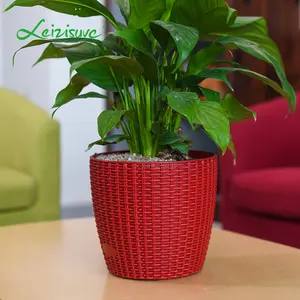 Anyaman Rotan Bulat Hias Taman Modern Self Penyiraman Tanaman Wadah Planter Plastik Pot Bunga Pot Tanaman