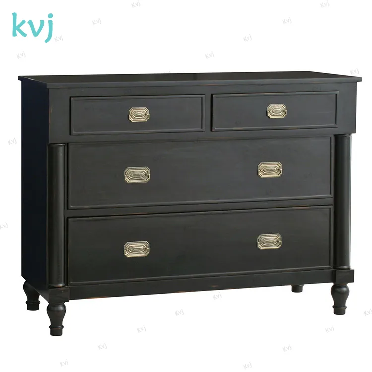 KVJ-7950 pháp cổ điển tủ quần áo khắc gỗ màu đen ngực của ngăn kéo