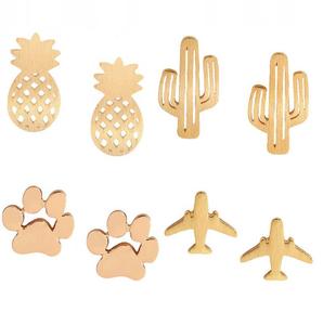 EM1064 Dainty Mini Placcato Oro Aereo <span class=keywords><strong>Cactus</strong></span> Dog Paw Print Ananas Della Vite Prigioniera <span class=keywords><strong>Orecchini</strong></span> per Le Donne Ragazze - Product Image 1