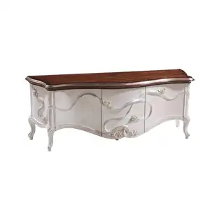 Antique french style victorian ribbon decoration reproduction fancy white living room tv cabinet furniture furniture bf08 ys030 solid wood furniture