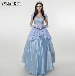 Film Sissi Prenses elbise Cosplay Kostüm Dantel Halter maxi Zarif Desen Elbise Kadınlar için Karnaval/Göster/Parti Mavi elbise E8900
