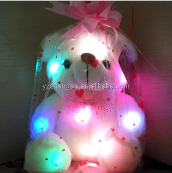 Gratis Sample Light Up Led Wit Bear Knuffels Knuffel Kleurrijke Gloeiende Pluche Gevulde Beer Kerstcadeau Voor Kinderen