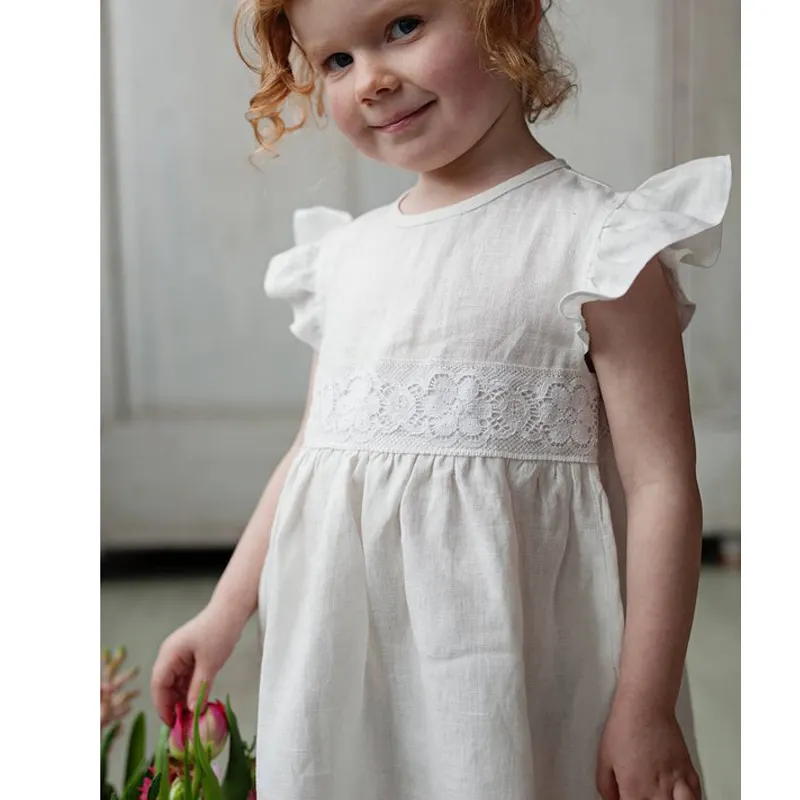 Linen solid baby girl dress white girl dress top quality clothing baby girl summer dress