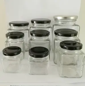 方形蜂蜜玻璃罐果酱/带螺丝金属盖的储物罐