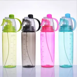 Toptan özel Logo Mist serin sprey plastik spor su şişesi içme