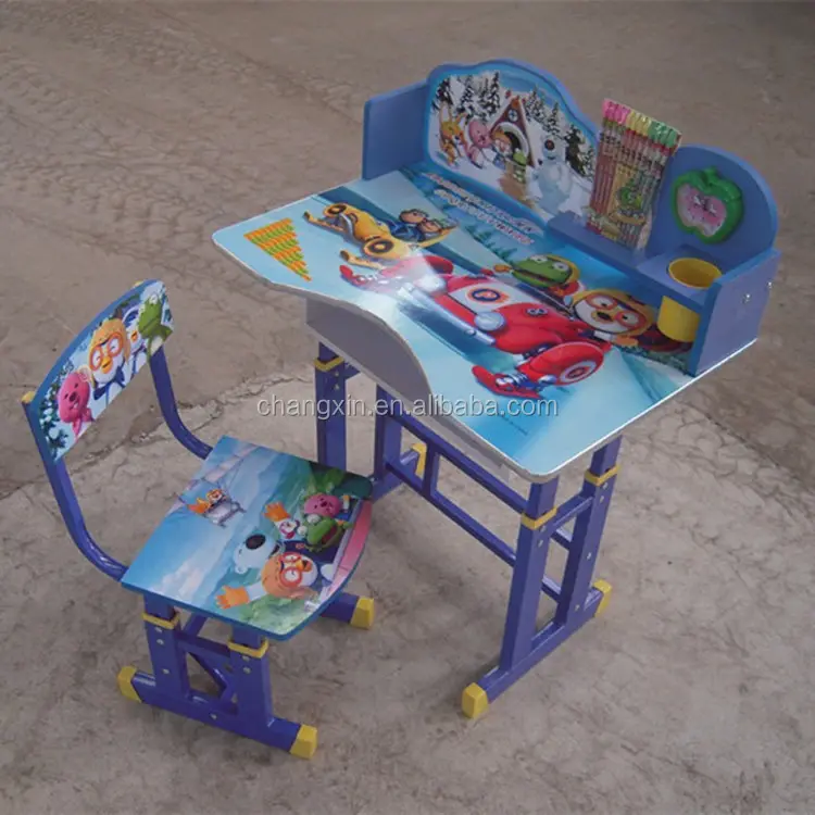Muebles escolares de dibujos animados modernos de alta calidad, escritorio y silla para niños, escritorio escolar y silla