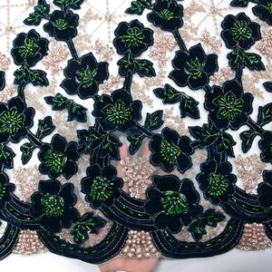 Tessuto di pizzo <span class=keywords><strong>verde</strong></span> <span class=keywords><strong>smeraldo</strong></span> pesante fatto a mano in pizzo con paillettes in HY0840-2 di <span class=keywords><strong>Tulle</strong></span> - Product Image 2