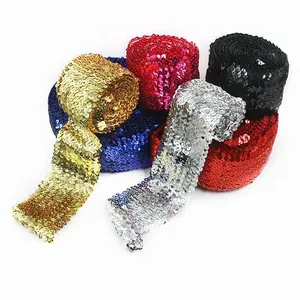 7.5CM High quality sequin lace gold silver black sequined trimming 8rows elastic sequin lace
