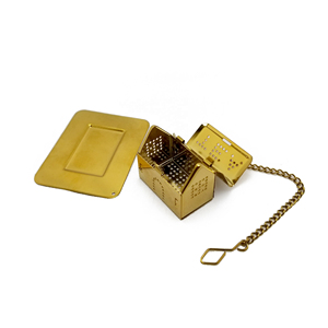 Infuseur à thé en forme <span class=keywords><strong>de</strong></span> mini-<span class=keywords><strong>maison</strong></span> en acier inoxydable plaqué or titane, écologique, marque Lechi, avec chaîne - Product Image 2