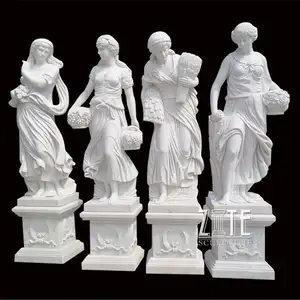 आउटडोर जीवन आकार सफेद चार सत्रों संगमरमर महिला लेडी मूर्तियों