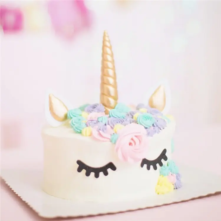 Kit de decoração de bolo para festas, aniversário, unicórnio, toppers infantil, cartão de papel, cupcake