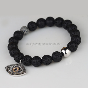 Hommes de Spirituel Tissé Noir Gemme Perle Evil Eye Charm Bracelet - Product Image 4