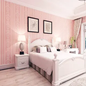 Papel tapiz con rayas verticales para dormitorio, sala de estar, club de belleza, lago moderno simple, orquídea, color rosa claro, 3D