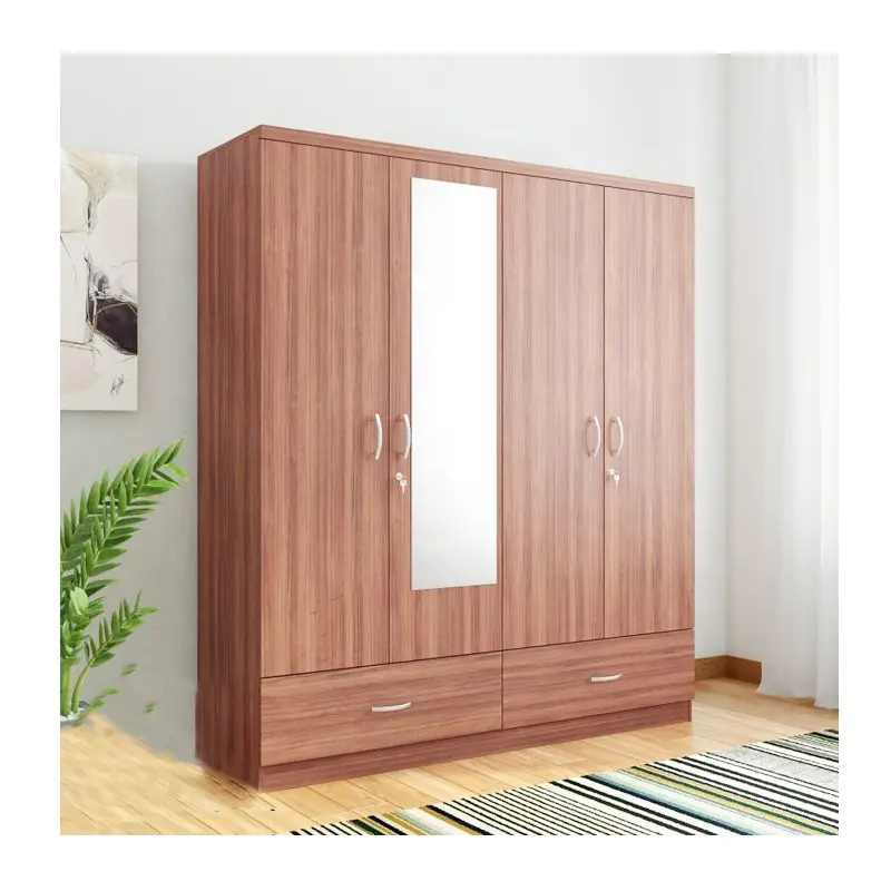 Sociale media platform groothandel Goedkope elegante giant 4 houten deur slaapkamer ontwerp spiegel garderobemeubilair met slot