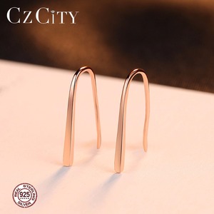 CZCITY New Lady Luxury Simple Design Fascinating Women Romantic Rose Gold Color 925 <strong>Silver</strong> <strong>Drop</strong> <strong>Earring</strong> - Product Image 4