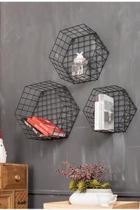 Haute qualité prix bas <span class=keywords><strong>lot</strong></span> <span class=keywords><strong>de</strong></span> <span class=keywords><strong>3</strong></span> noir fixé au mur en métal fil étagère murale hexagonale en ventes - Product Image 5