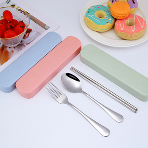 Draagbare Herbruikbare Roestvrij Staal Eetstokjes Lepel Vork Bestek <span class=keywords><strong>Set</strong></span> Met Tarwe Doos - Product Image 6