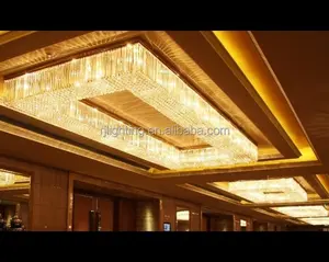 Luxe Grote Custom Rechthoekige Moderne Lobby Banket Hall Hotel Lage Plafond Kristallen Kroonluchter Verlichting