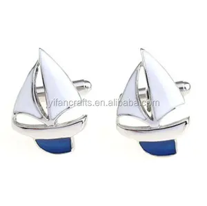 Men Sailing Captain Ship Boat Cufflinks Metal Blue Ocean Cuff Links Silver Hot