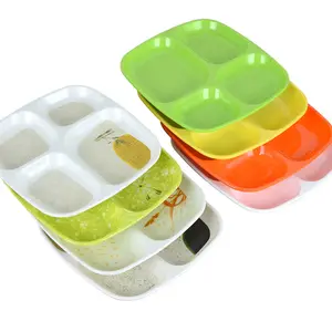 Stock lot Custom Printing Food grade Reusable plastic divided melamine 2 4 5 6 compartment plate