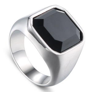 Classic Silver Colore Nero Pietre Smalto Anelli Degli Uomini Punk Maschio <span class=keywords><strong>Anello</strong></span> di Titanio HZ183 - Product Image 2