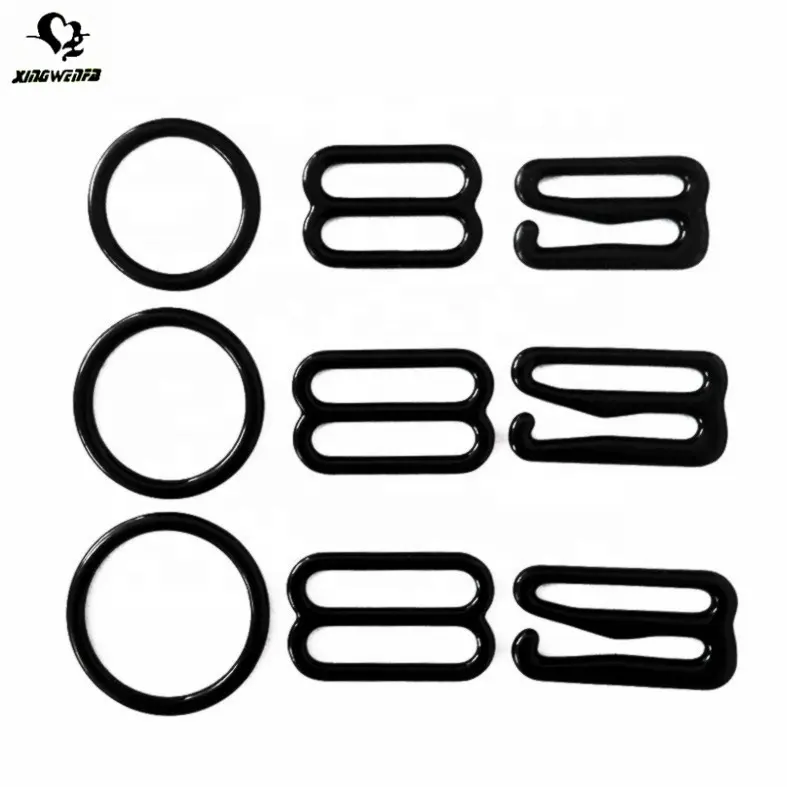 Oeko quality Eco friendly nickle free lead free dyeable quality Black Nylon coated metal bra rings bra slider and hooks