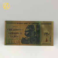 Vente en gros de 1000 pièces par boîte, billet de banque en or du Zimbabwe avec boîte en bois, billet de banque du Zimbabwe en feuille d'or