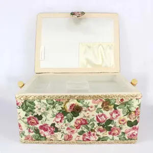 Handmade Classic European Style Vintage Floral Pattern Large Sewing Basket With Top Grade All Accessories Sewing Storage Box