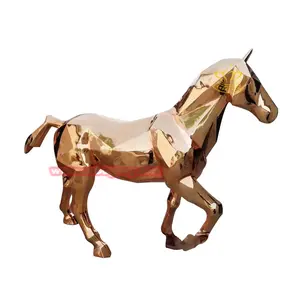 Garden Street Landscape decoration Design Metal Art sculpture Stainless Steel Gold Geometry Horse Statue